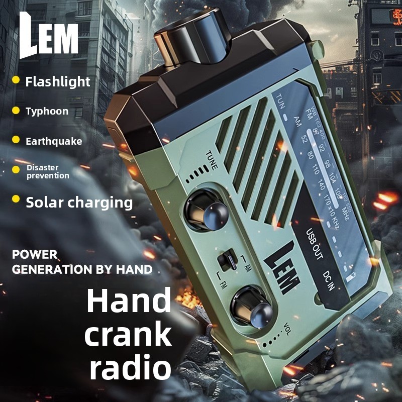 Solar Emergency Charger - サバイバルラジオ - 緊急用手回し式＆ソーラー式天気警報、懐中電灯、携帯電話充電器、サイレン付き - 準備を整えてください