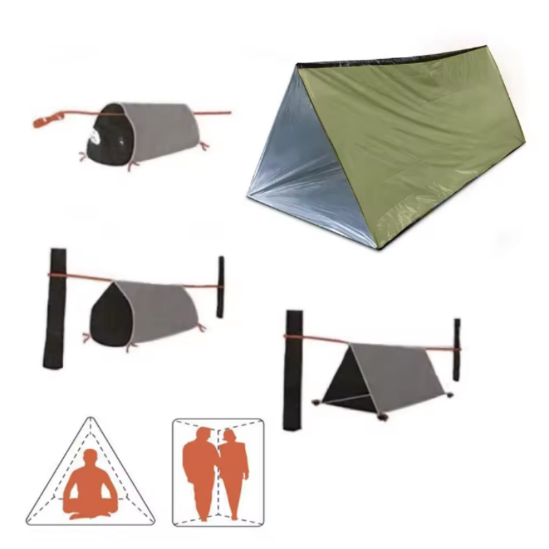 Emergency Mylar Tent - 防水再利用可能2人用マイラー緊急チューブテント屋外SOSサバイバルシェルターサーマルビビーブランケット（救急救助用）