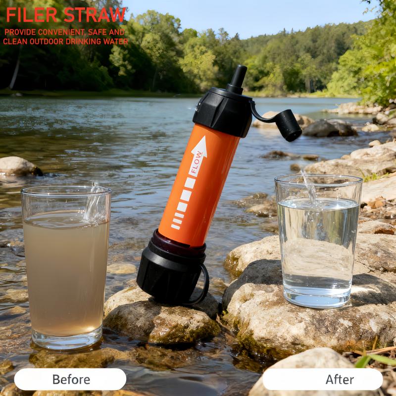 Water Purification Straw - ハイキング用緊急携帯浄水器 - サバイバル、迅速な浄水、天然水にも安全、外出時の必需品