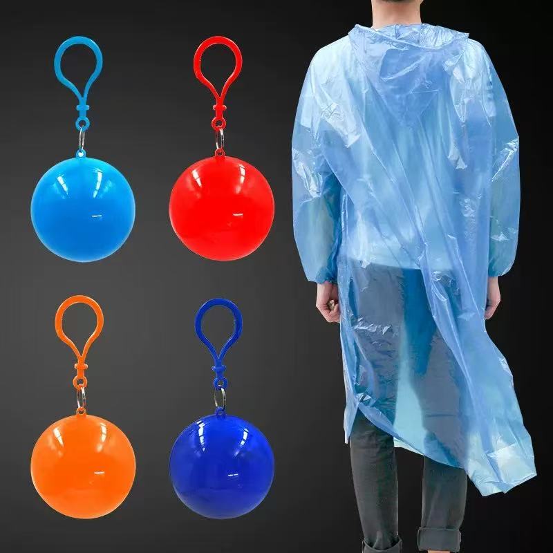 Emergency Poncho Rain - ランダムカラー使い捨て圧縮レインコートボール、厚手ロングレインポンチョ、携帯用防水レインウェア、アウトドア旅行用