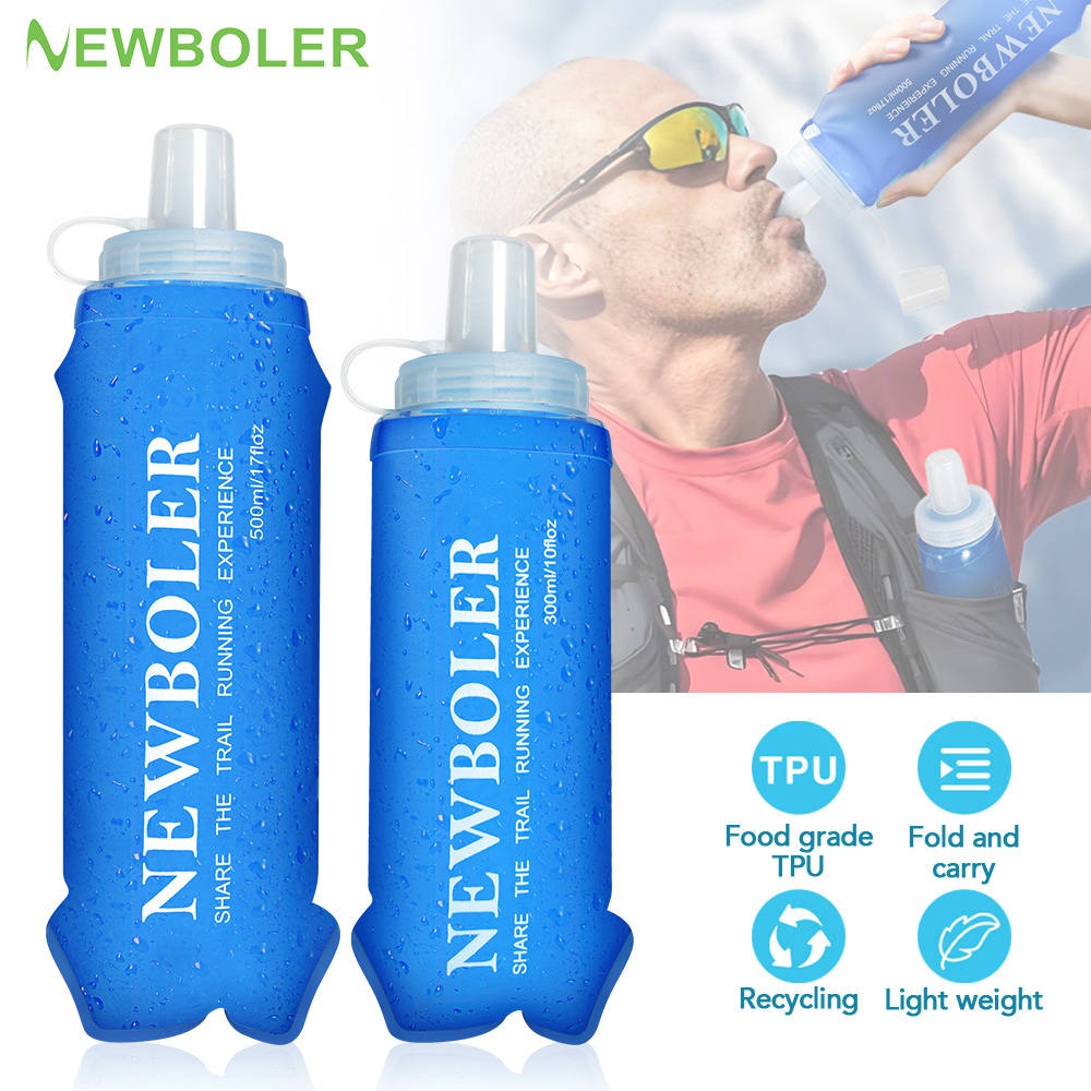Water Bag Collapsible - NEWBOLER 300/500 ミリリットル水ボトル TPU 折りたたみソフトボトルアウトドアスポーツウォーターバッグ折りたたみ水ボトルランニングキャンプ