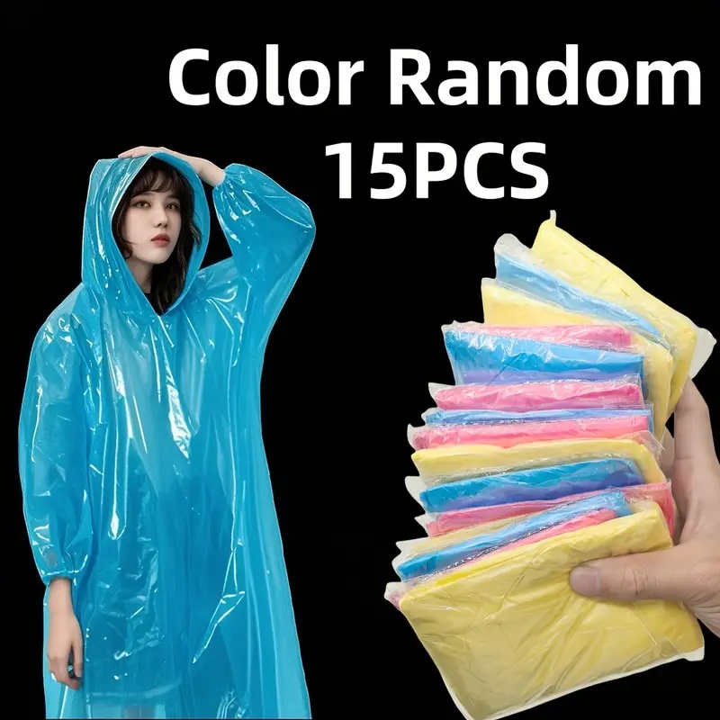 Emergency Poncho Rain - 15/30個 ランダムカラー 大人用使い捨て透明レインポンチョ - 軽量折りたたみ式緊急レインギア、レッド/ブルー/イエロー、通気性のあるプラスチック素材、ハイキング、釣り、サイクリング、その他のアウトドアアクティビティに最適、カラフルなカラーセレクション、ポータブル収納バッグ