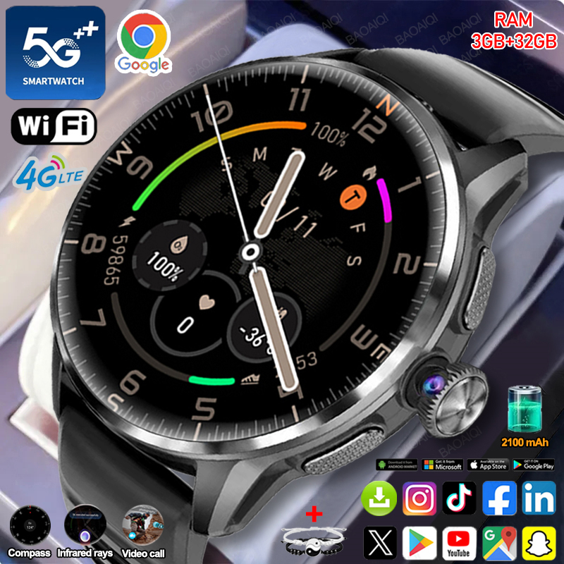 Compass Lensatic - 5G/4G対応スマートウォッチ 1.60インチAMOLEDスクリーン ビデオ通話 3GB+32GB RAM Google