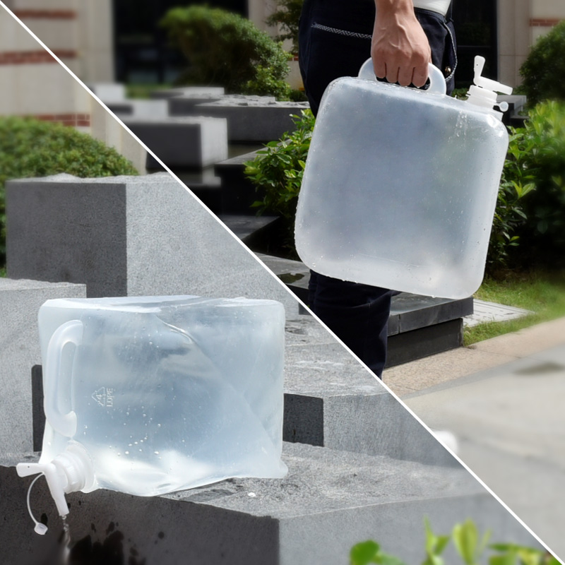 Water Bag Collapsible - 1Pc 5L プラスチック製空の折りたたみ可能なウォーターバッグ ハンドルタップ付き 折りたたみ式容器 食品グレード素材