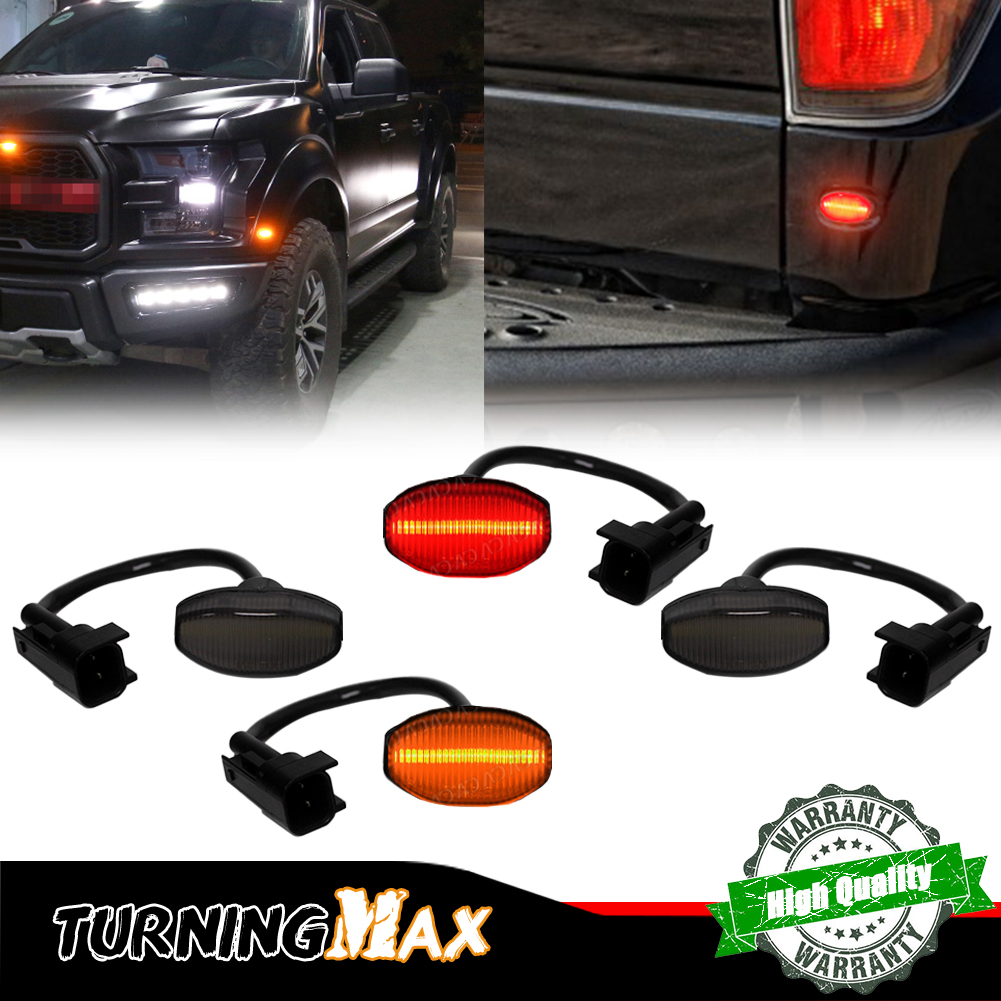 Signal Flare Kit - 車のバンパー,サイドマーカーライトキット,スモークレンズ,フロントアンバー,リアレッド,フルLED, 2010-2014,フォードF-150ラプター,12v,4個