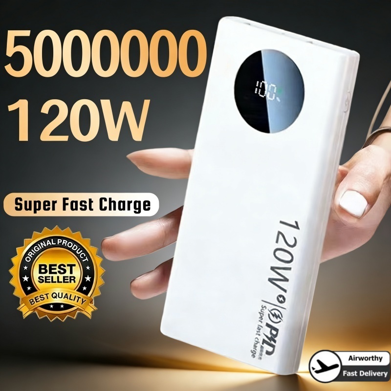 Solar Emergency Charger - 500000mAh パワーバンク 120W 超高速充電 PD20W 双方向デジタルディスプレイ