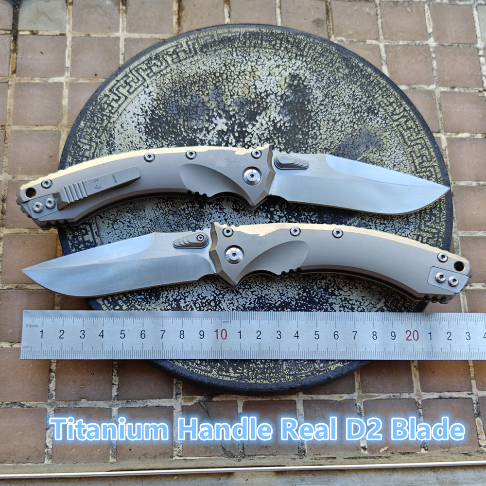Bushcraft Knife Fixed - Mai's Real D2ブレード両刃折りたたみナイフ RamLマニュアル TC4チタンハンドル セラミックベアリング