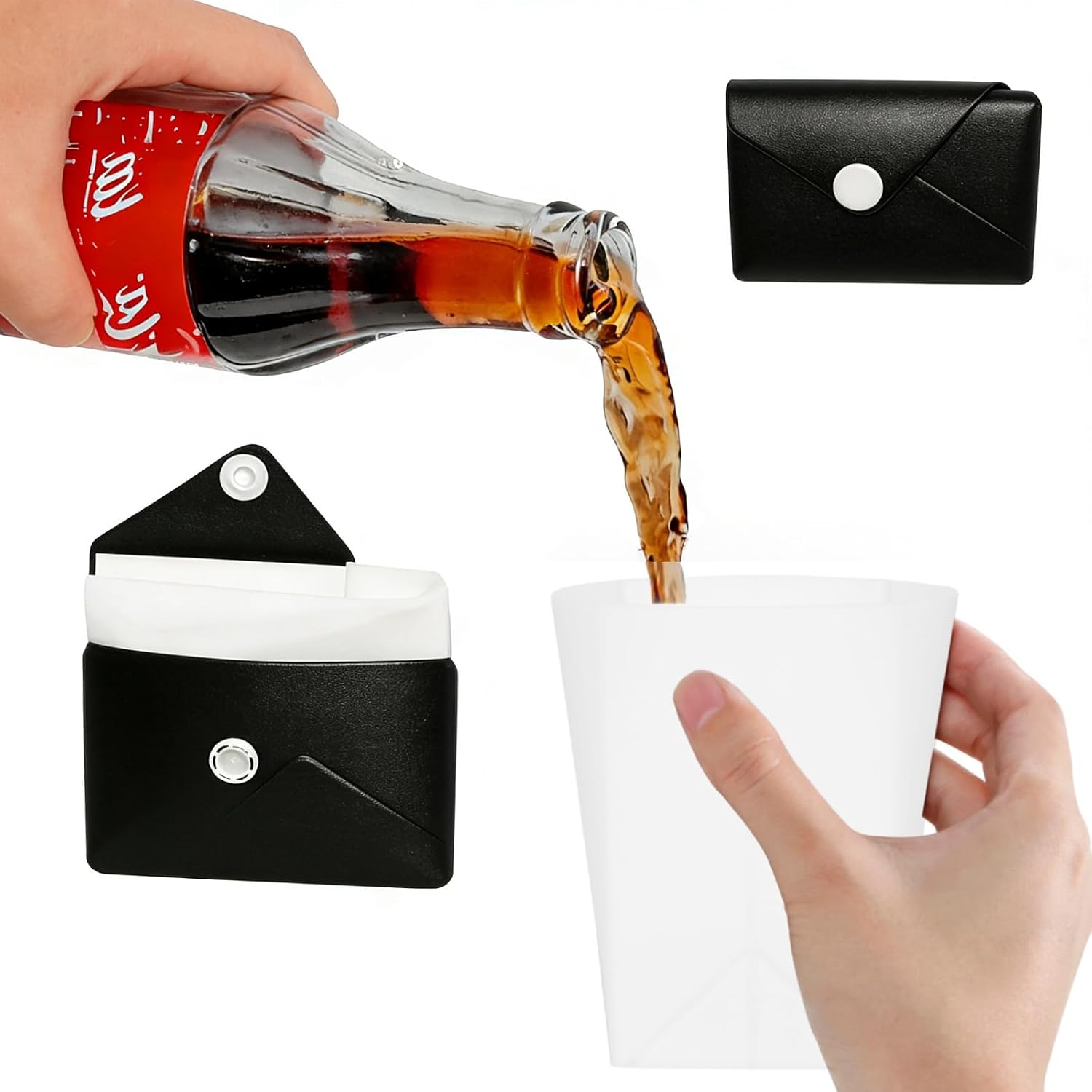 Water Bag Collapsible - シリコン製折りたたみ式トラベルカップ、カードバッグ付き折りたたみ式ウォーターカップ - キャンプ、ハイキング、スポーツに最適な携帯用漏れ防止再利用可能マグカップ