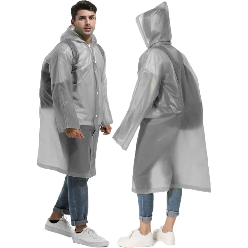 再利用可能な大人用レインポンチョ、フードと紐付き防水緊急用レ - Emergency Poncho Rain のレビューと価格