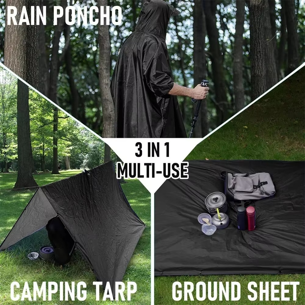 新しい3in1アウトドアレインコート、フード付き袖付き防水レ - Emergency Poncho Rain のレビューと価格