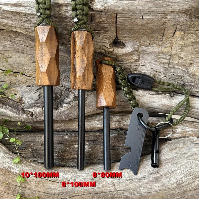 新しい屋外用フリントファイヤースターター、木製ハンドル付きイ - Magnesium Fire Starter のレビューと価格