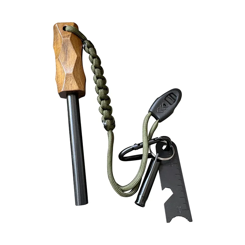 新しい屋外用フリントファイヤースターター、木製ハンドル付きイ - Magnesium Fire Starter のレビューと価格