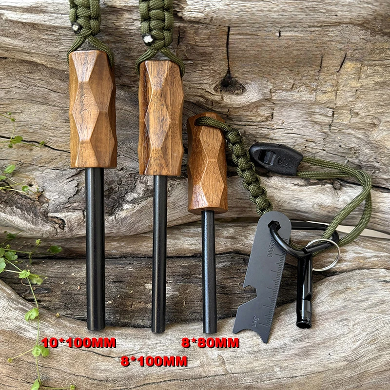 新しい屋外用フリントファイヤースターター、木製ハンドル付きイ - Magnesium Fire Starter のレビューと価格